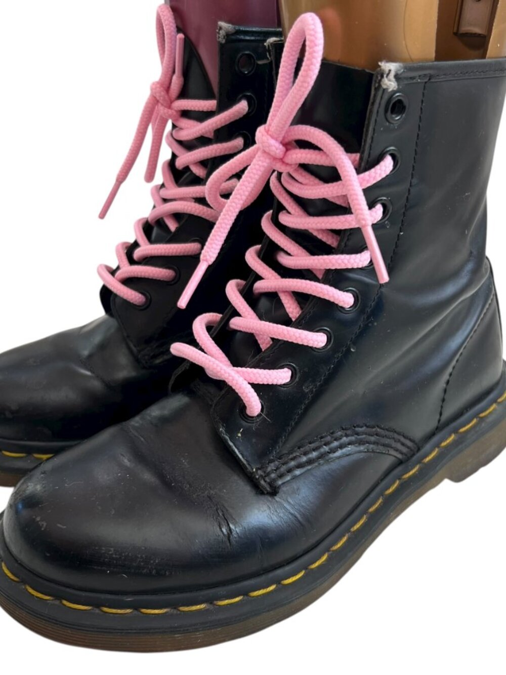 Dr Martens boots 1460 smooth black leather pink laces womens 6 combat docs - Picture 3 of 15